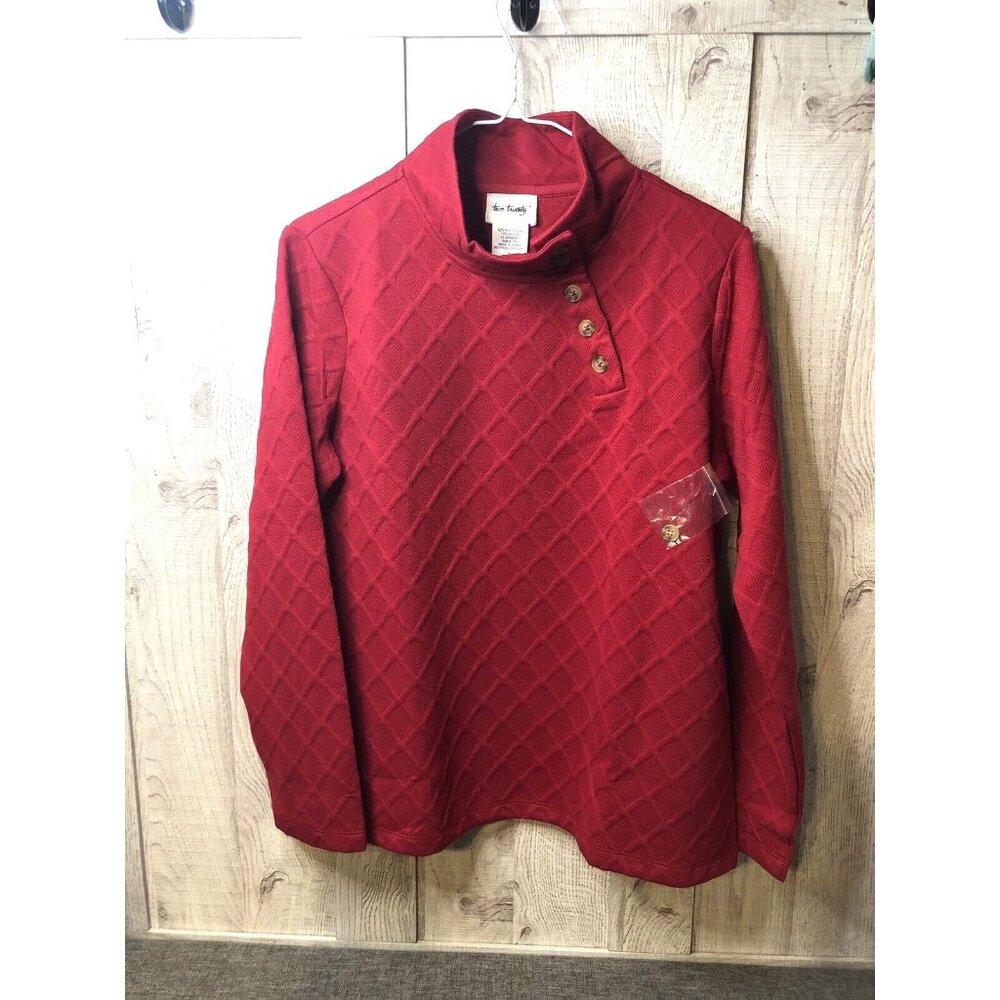 Two Twenty Womens Shirt Size Medium Red Long Sleeves Gold Accent Buttons